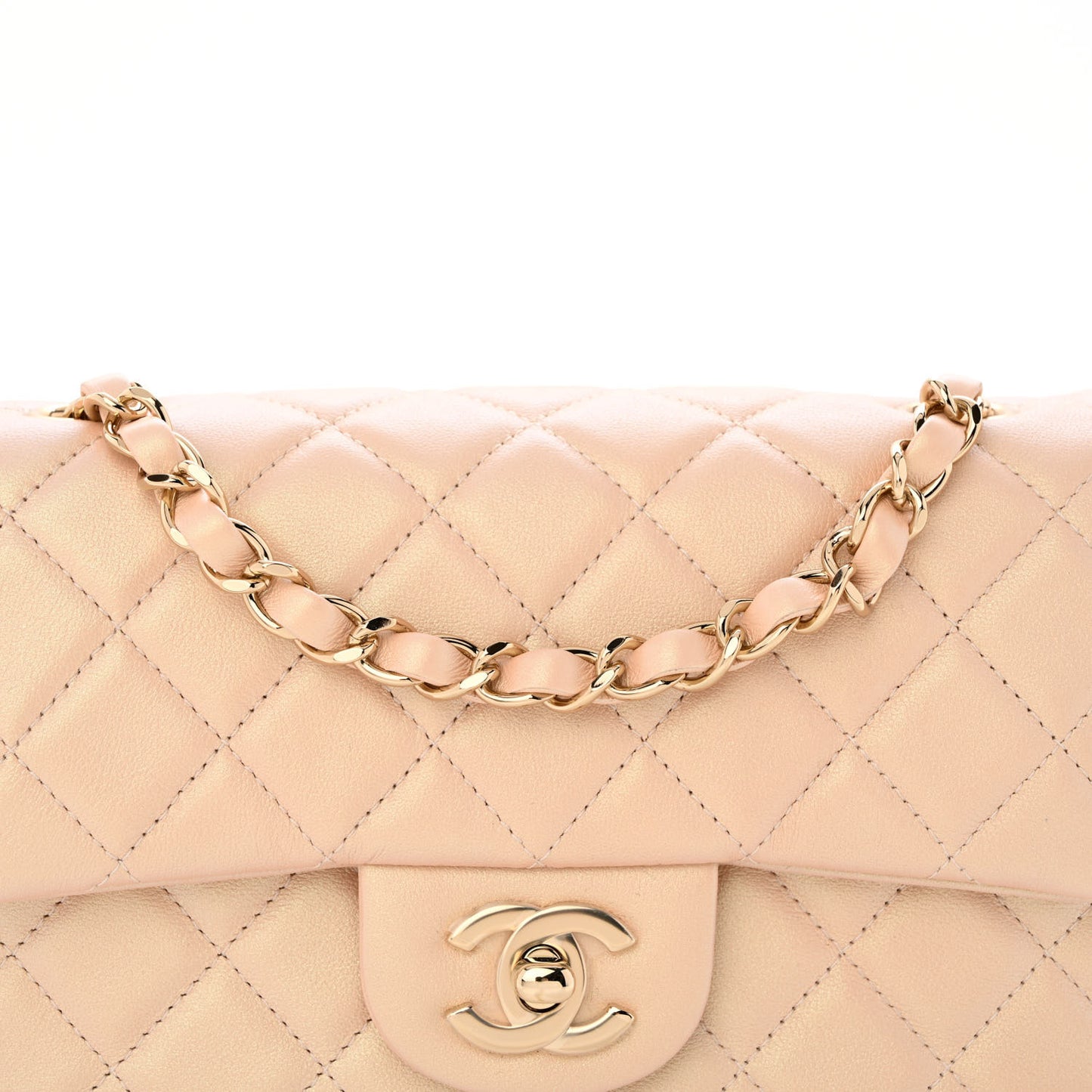 Iridescent Lambskin Quilted Mini Rectangular Flap Beige