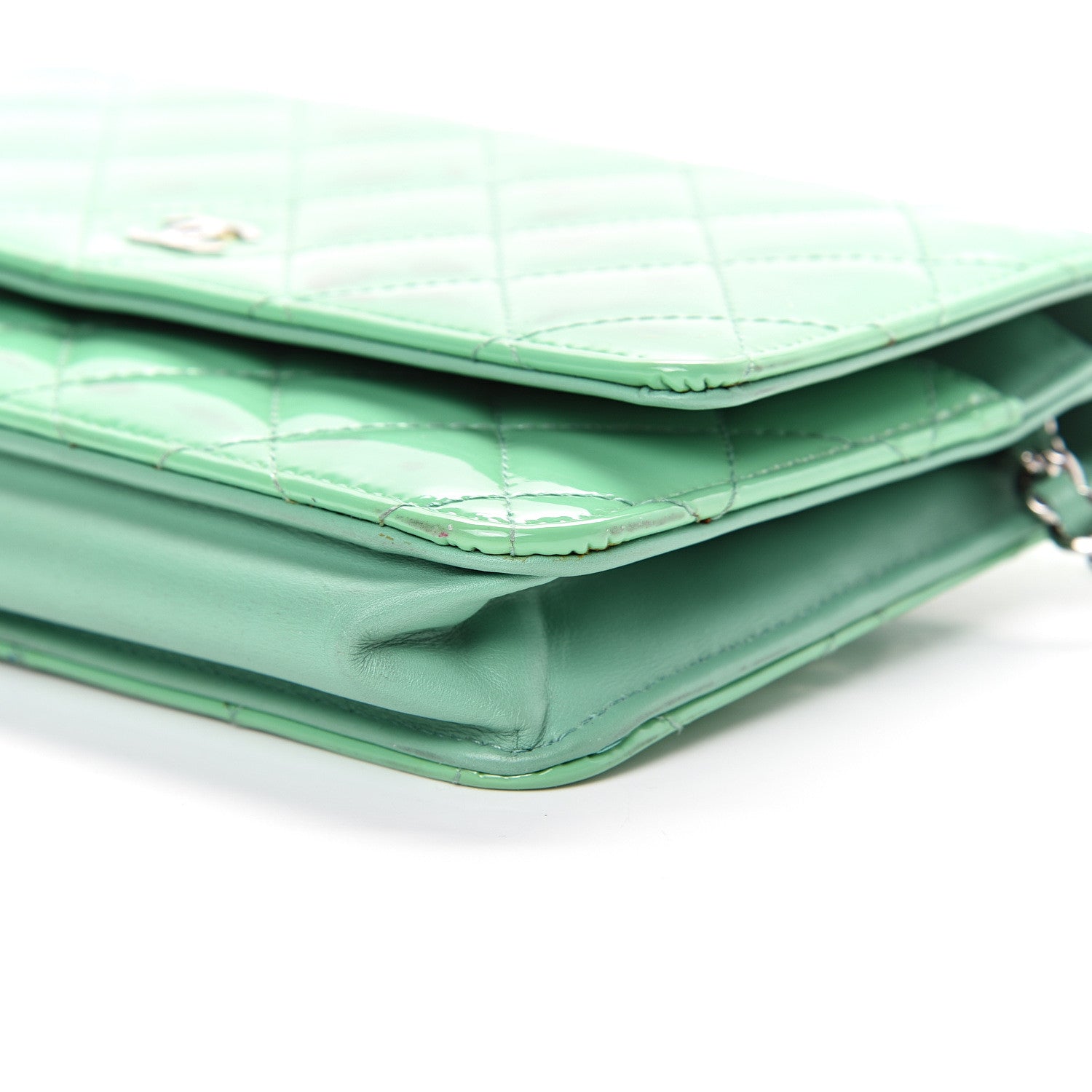 Chanel Patent Quilted Wallet On Chain WOC Green 13 of 18