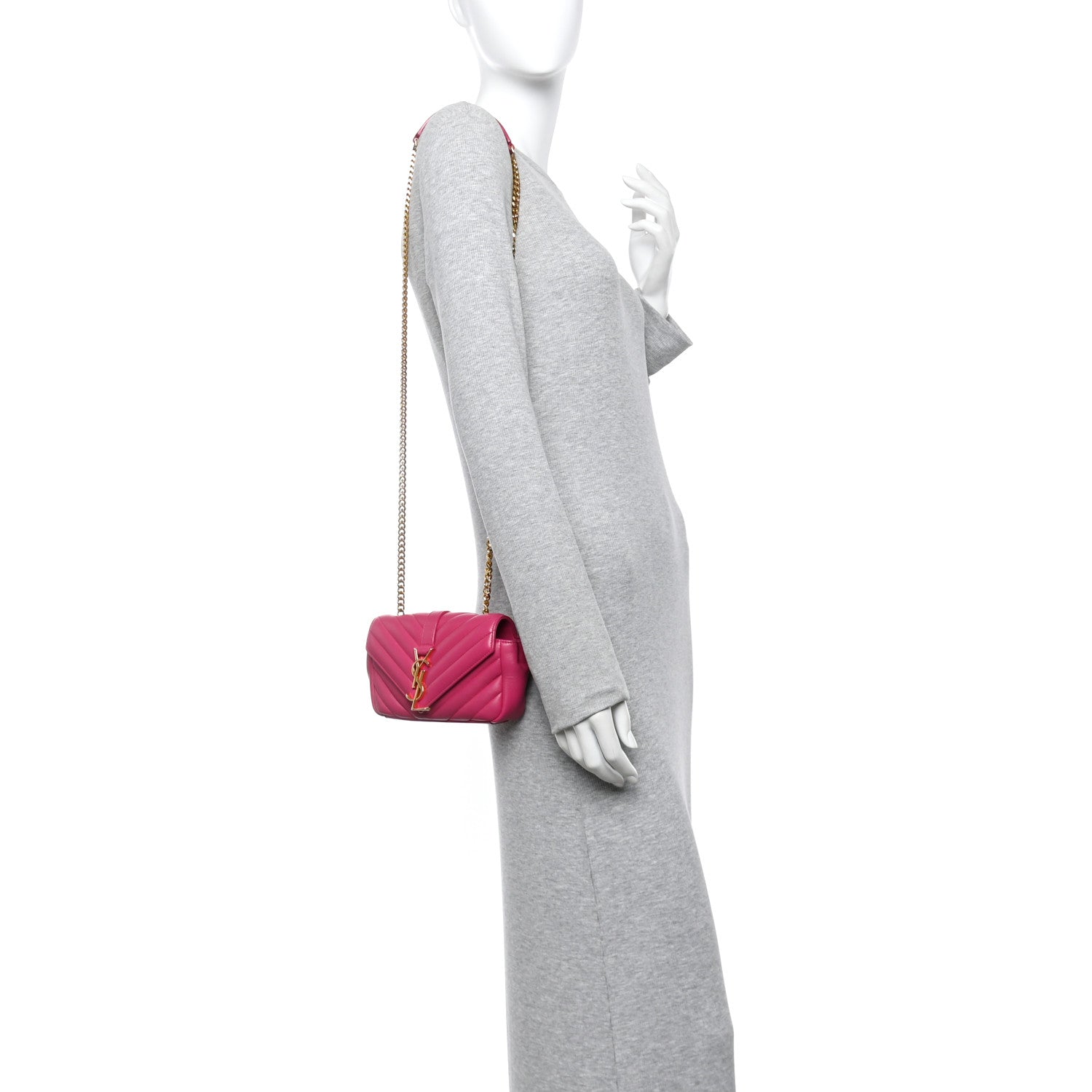Saint Laurent Calfskin Matelasse Chevron Classic Monogram Baby Chain Bag Fuchsia 2 of 10