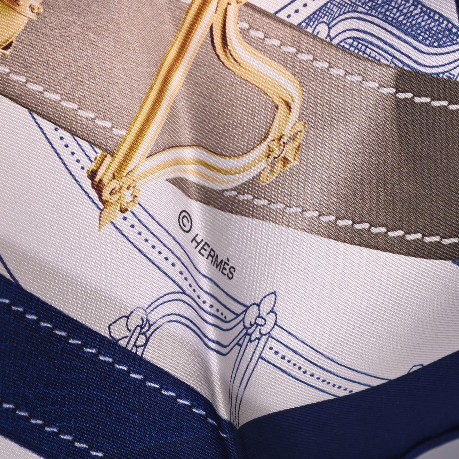 Hermes Silk Cavalcadour Voltigeur Scarf 90 Bleu Roy Creme Cobalt 4 of 4