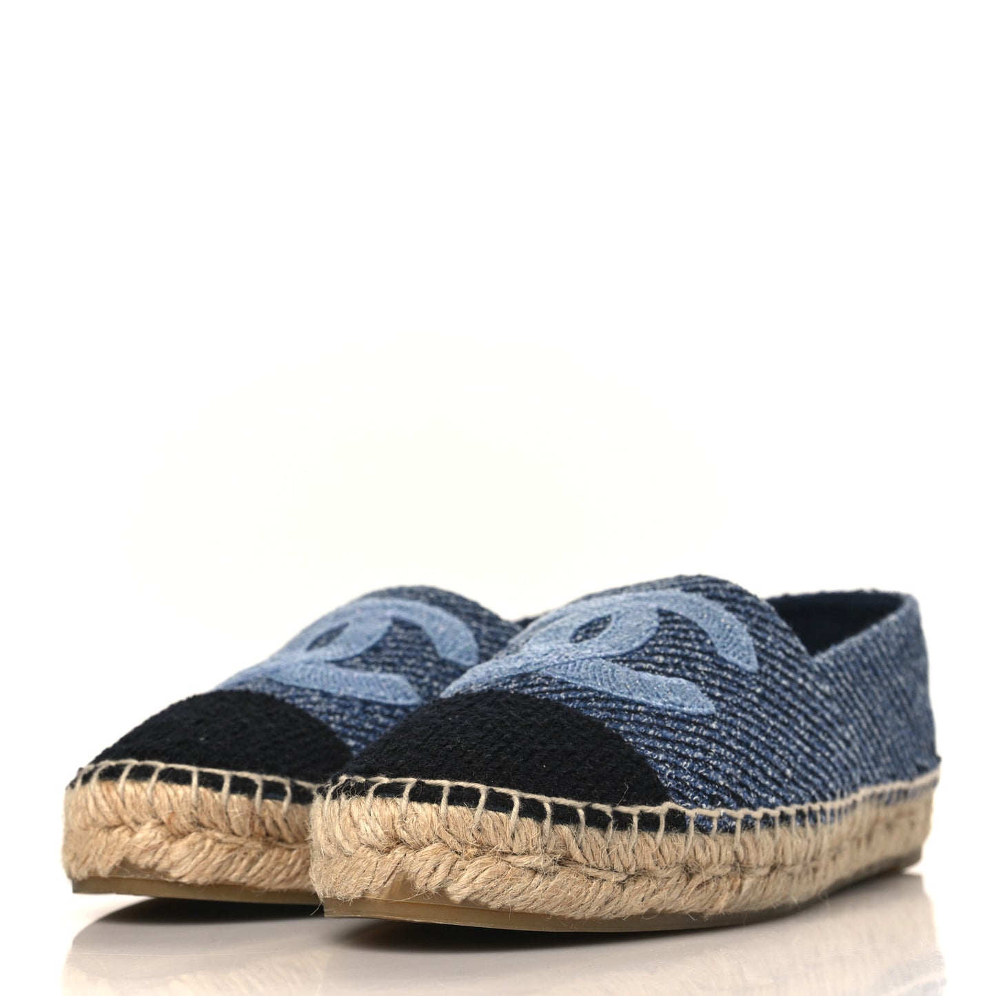 Cotton Tweed CC Espadrilles 36 Blue Ecru Black