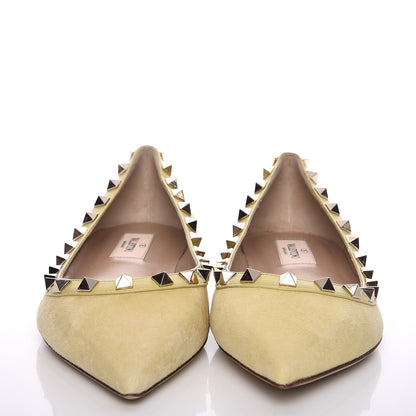 Valentino Garavani Suede Rockstud Ballerina Flats 37 Light Yellow 2 of 10