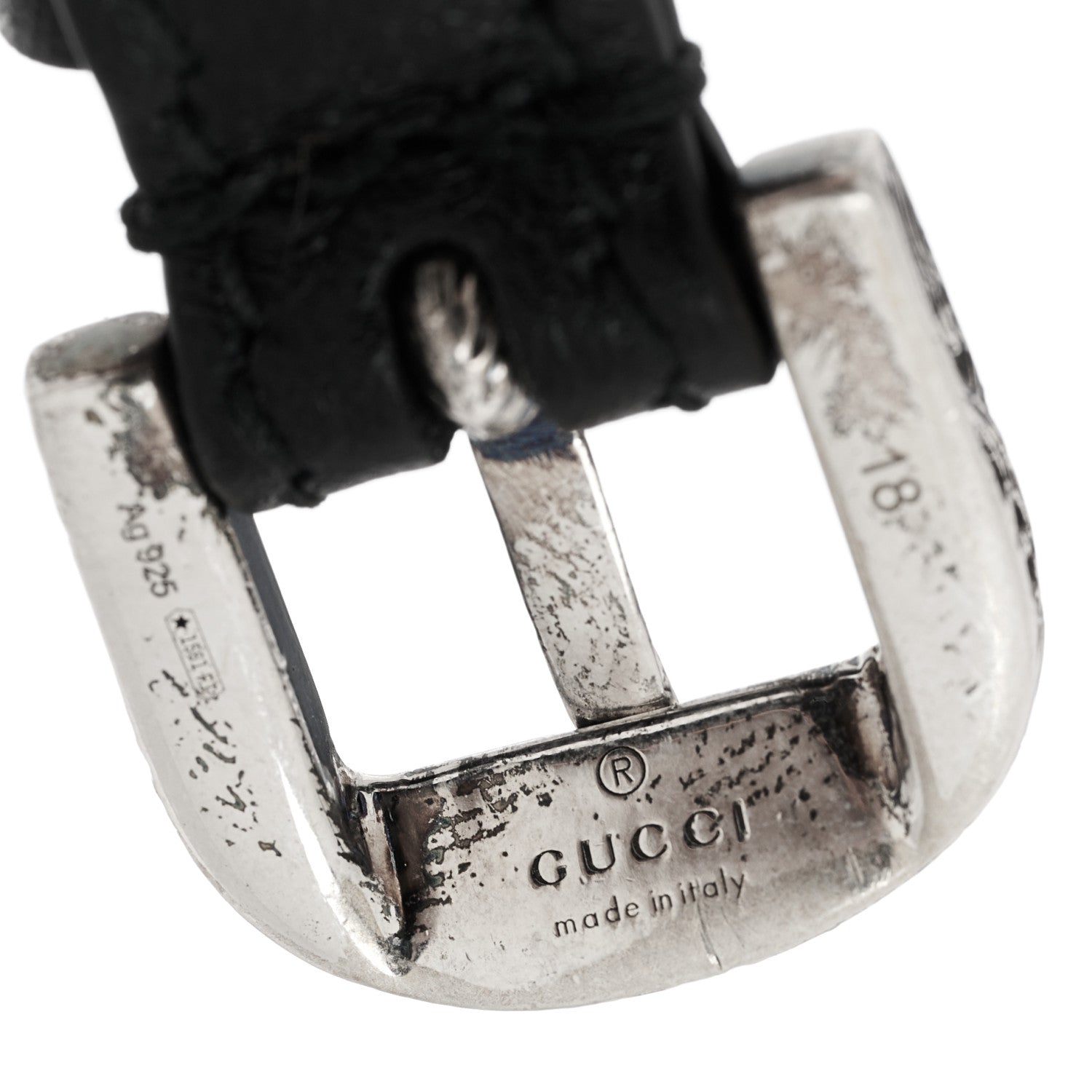Gucci Sterling Silver Calfskin Logo Bracelet Black 4 of 5