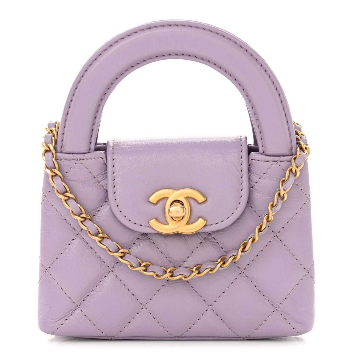 Chanel Shiny Aged Calfskin Quilted Mini Nano Kelly Shopper Lilac 1 of 11