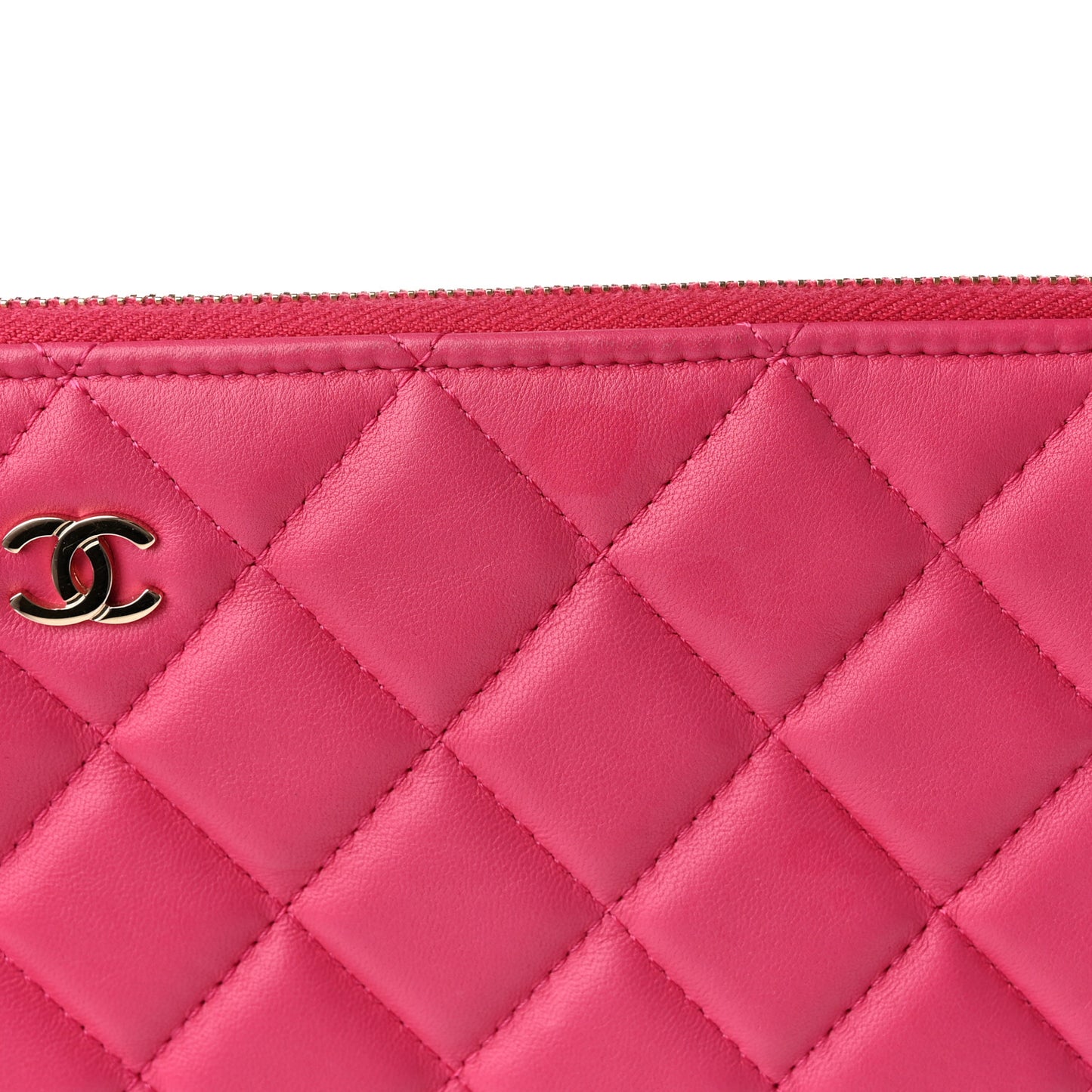 Lambskin Quilted Medium Cosmetic Case Dark Pink