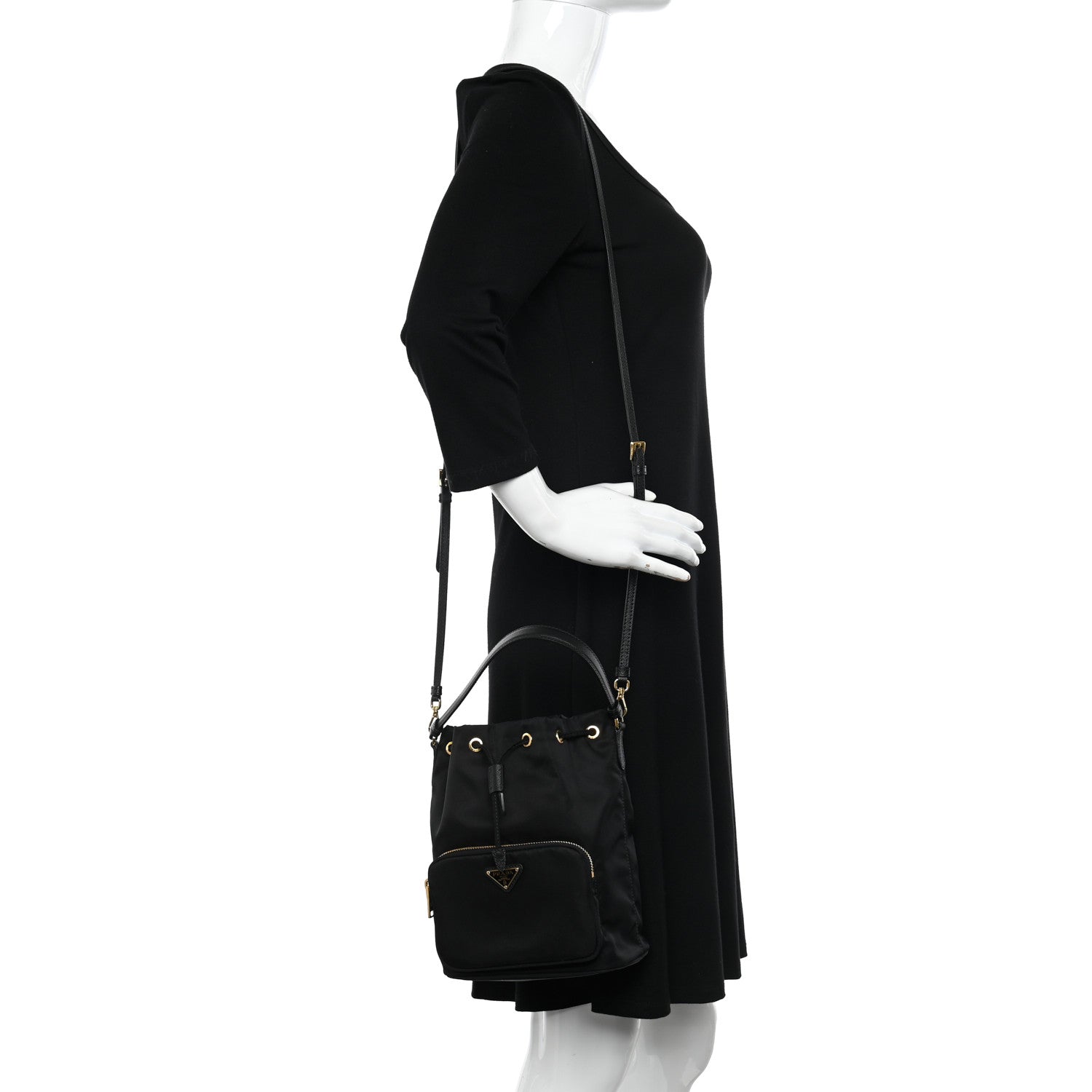 Prada Saffiano Tessuto Nylon Mini Bucket Crossbody Bag Black 1 of 11
