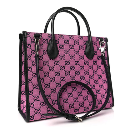 Gucci Monogram Multicolor Textured Dollar Calfskin Small Retro Interlocking G Tote Bag Pink Blue 3 of 11