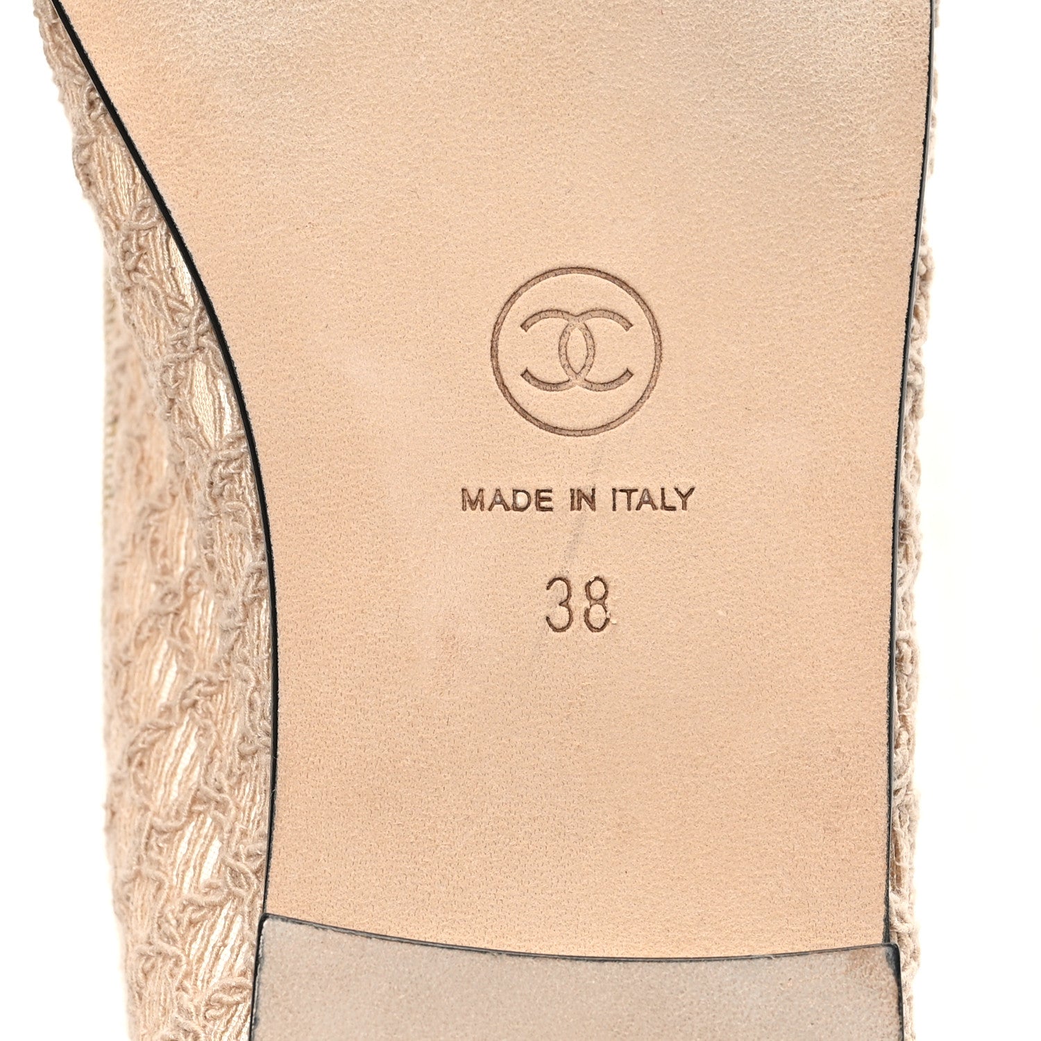 Chanel Mesh Crochet Grosgrain Cap Toe Ballerina Flats 38 Beige Black 7 of 9
