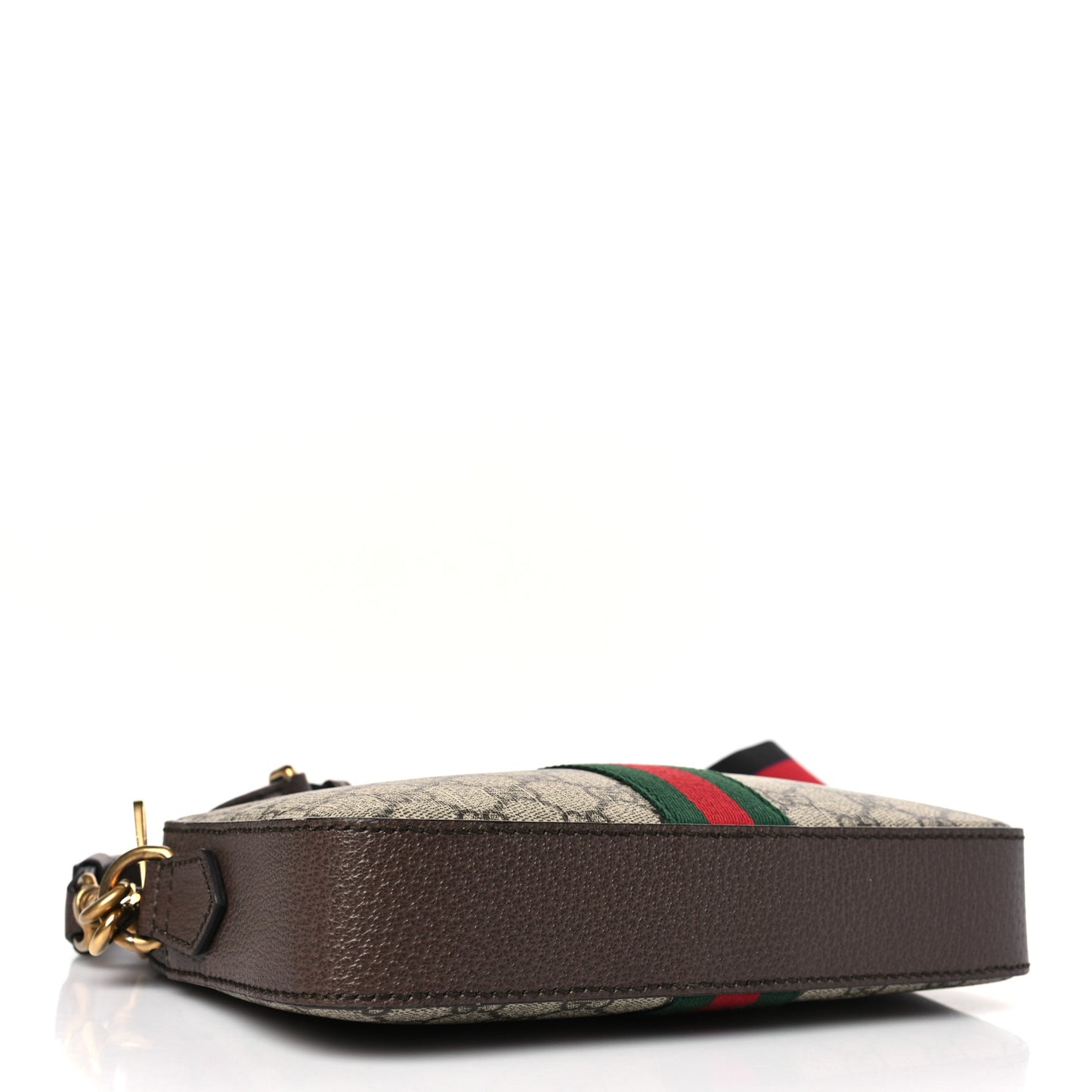 GG Supreme Monogram Textured Dollar Calfskin Web Ophidia Wristlet Shoulder Bag Beige Ebony New Acero