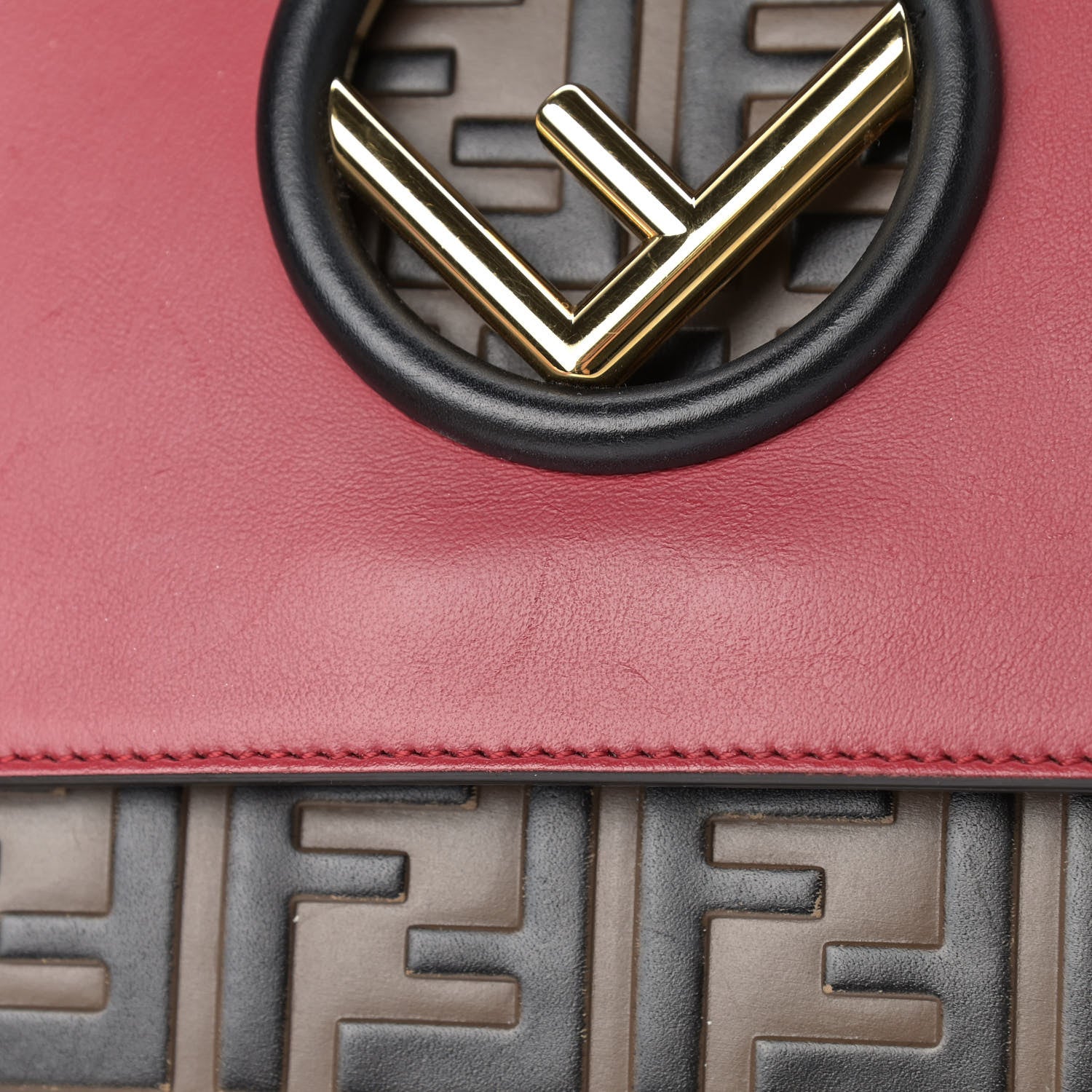 Fendi Vitello Century F is Fendi Bi-Color FF 1974 Embossed Kan I Shoulder Bag Fragola Maya Black 14 of 18