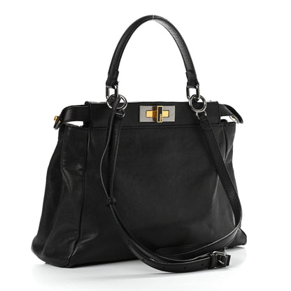 Fendi Goatskin Zucca Medium Peekaboo Iconic Satchel Black Tobacco 3 of 14