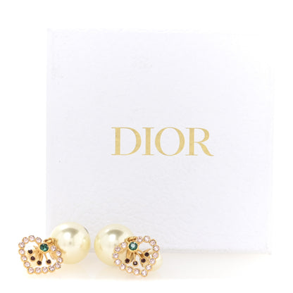 Christian Dior Pearl Crystal Heart Tribal Earrings Gold Multicolor 7 of 7