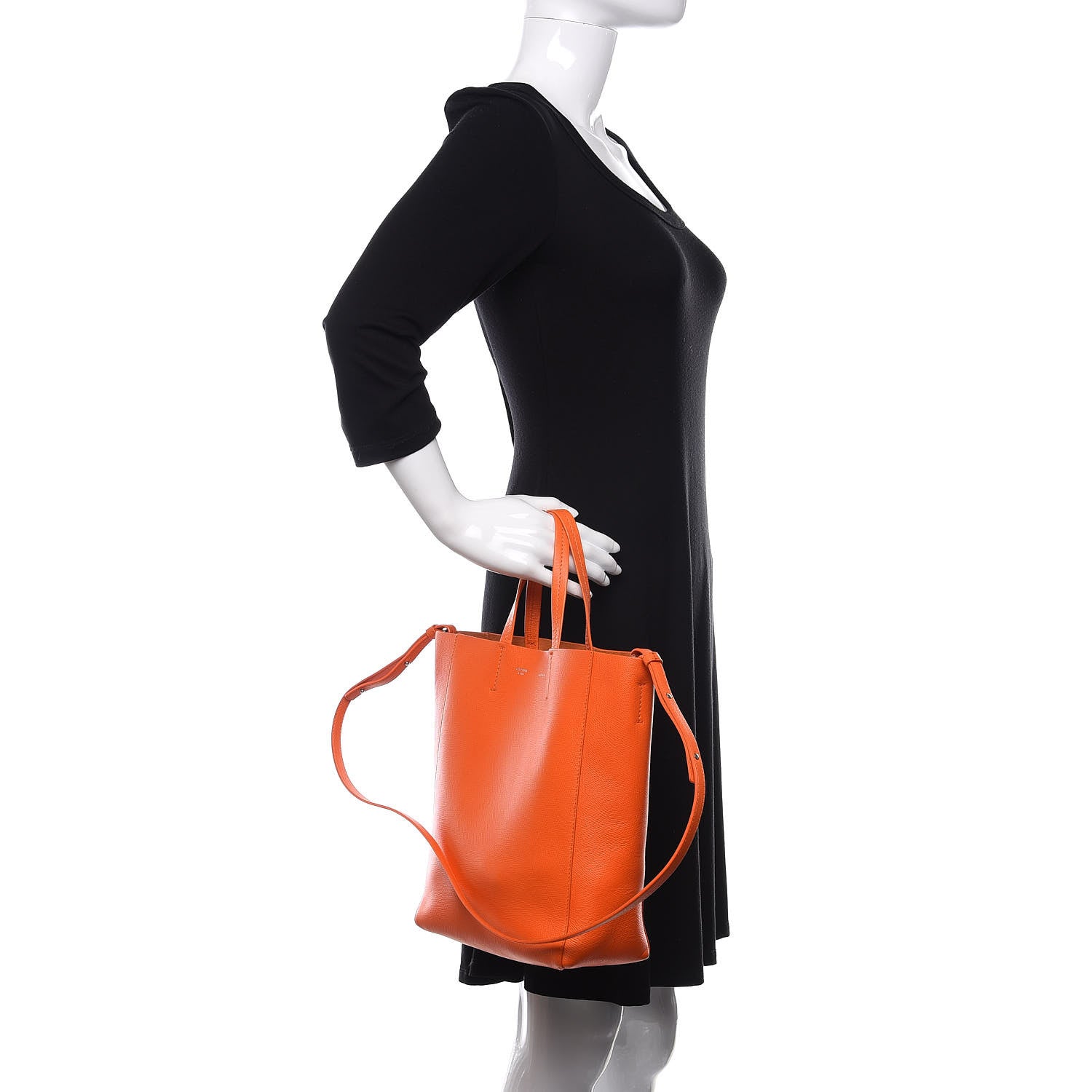 Celine Grained Calfskin Small Vertical Cabas Orange 3 of 10