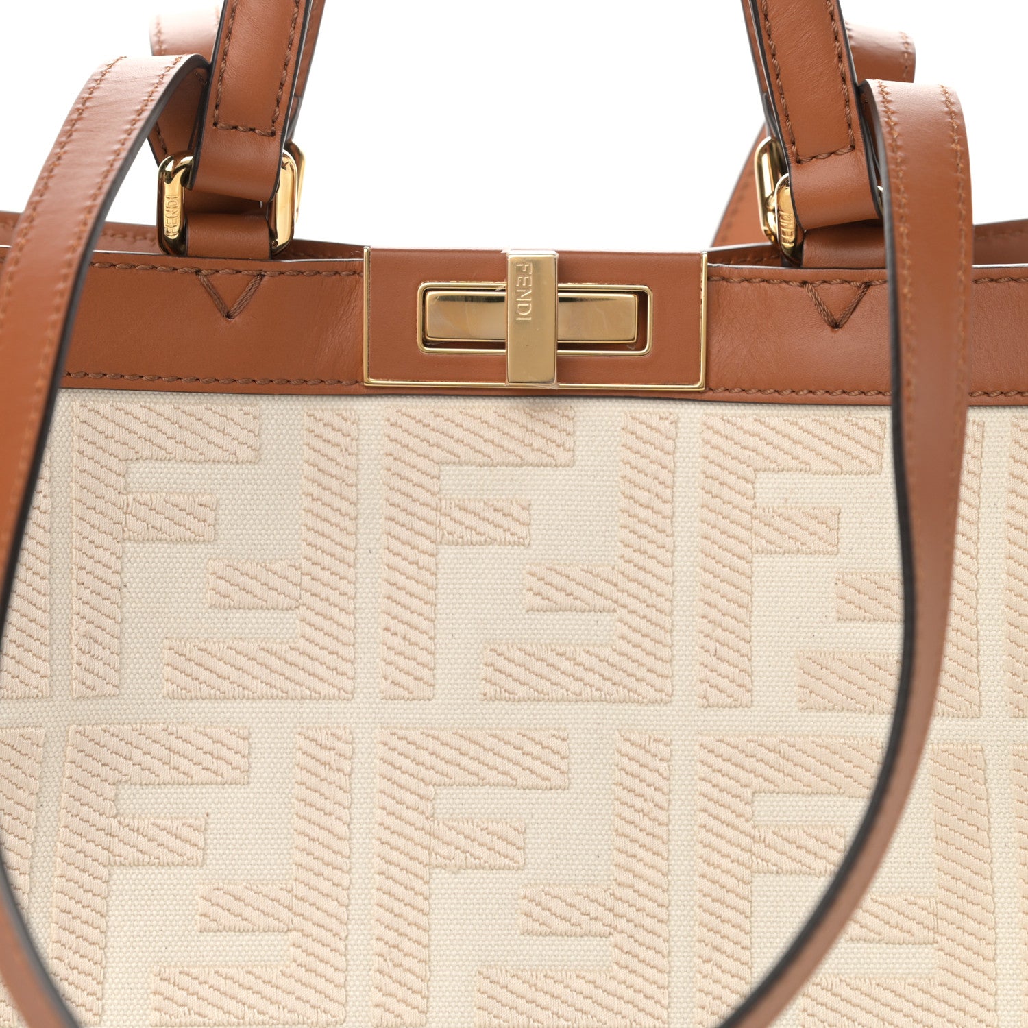 Fendi Canvas Vitello King FF Embroidered Medium Peekaboo X-Tote Grezzo Cuoio 8 of 11