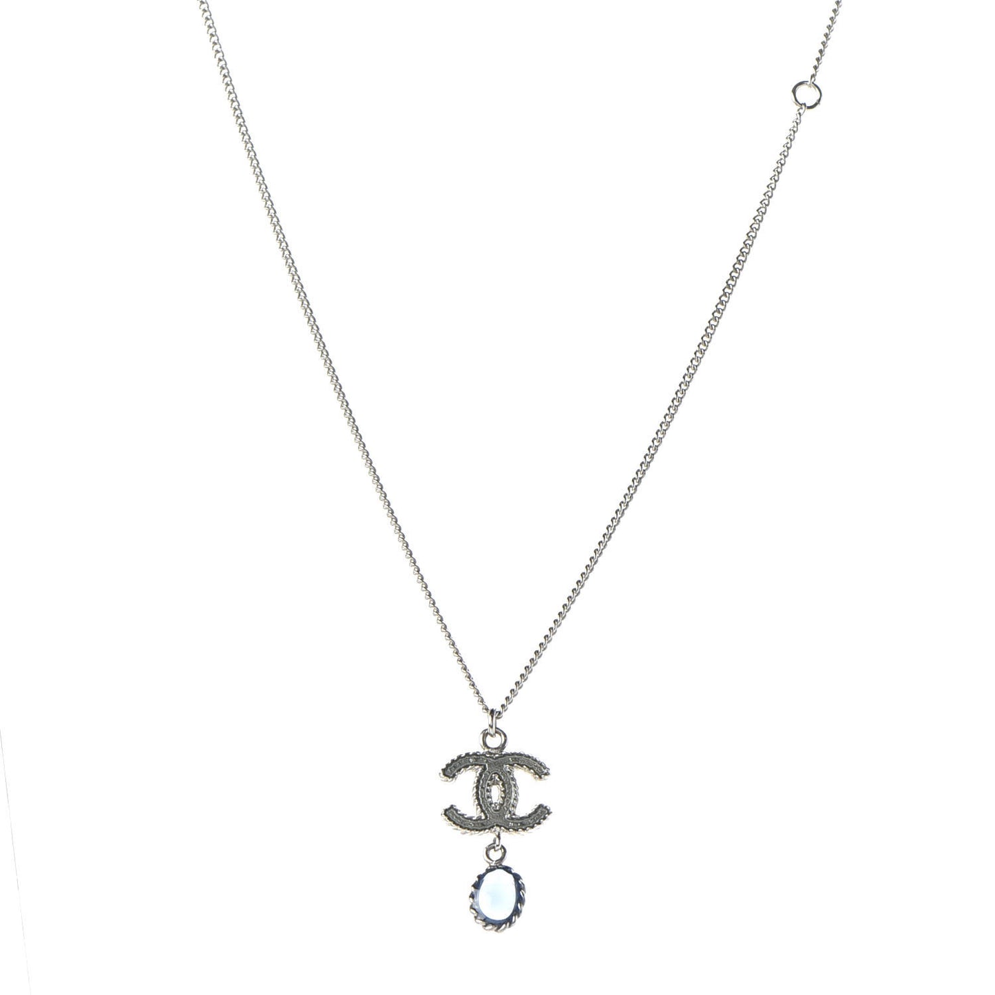 Enamel CC Drop Necklace Silver