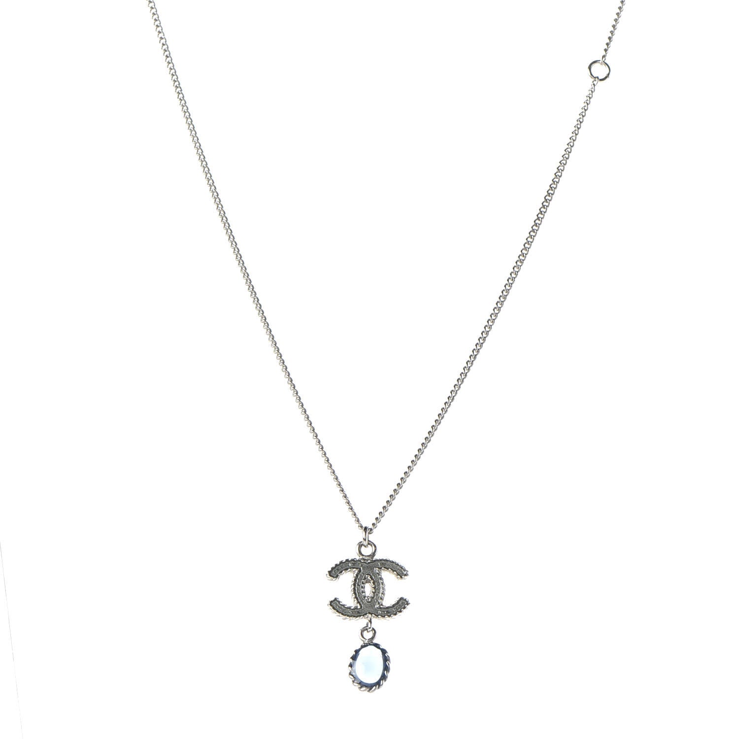 Chanel Enamel CC Drop Necklace Silver 1 of 7