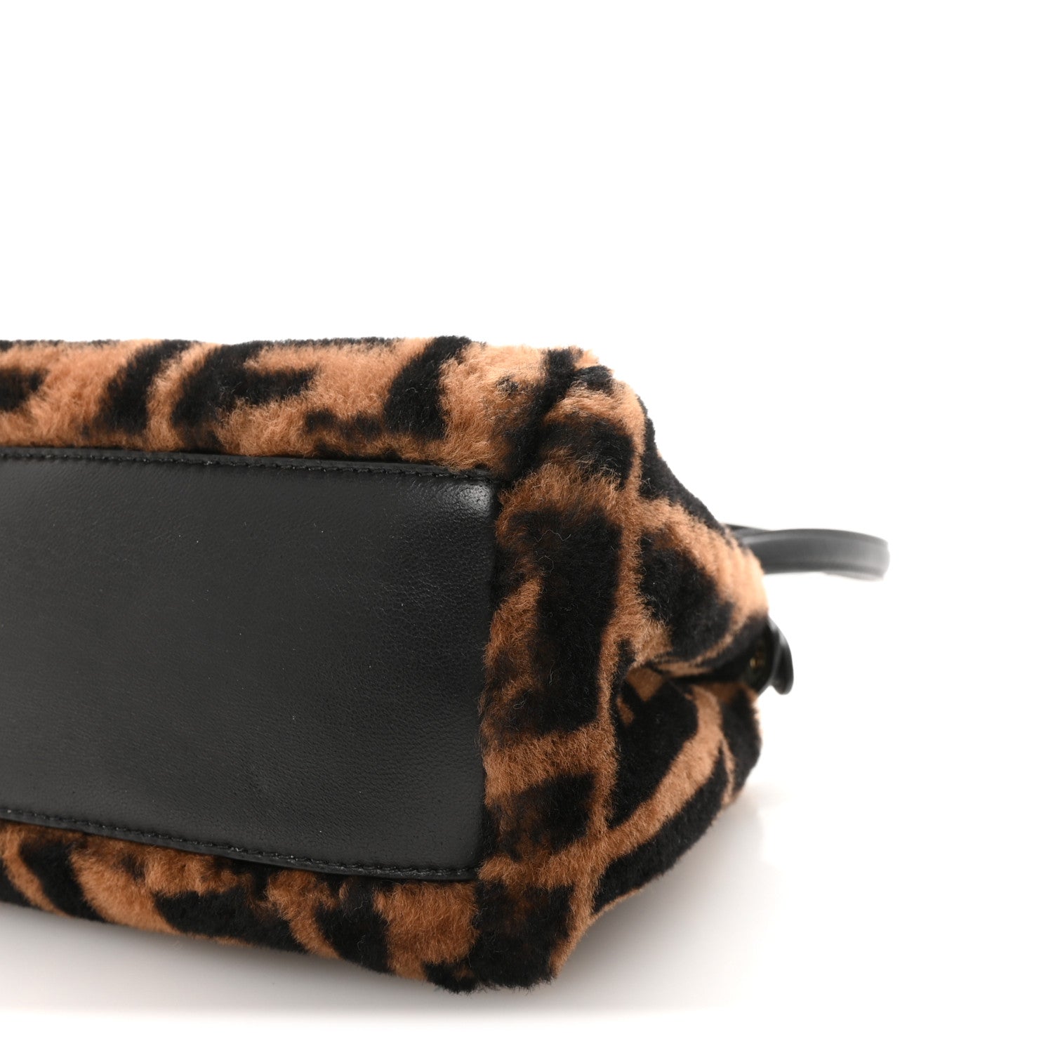 Fendi Shearling Nappa Macro FF 1974 Mini Peekaboo Iconic Satchel Tobacco Black 9 of 9