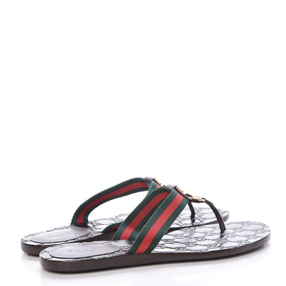 Gucci Nylon Calfskin Web GG Monogram Womens Thong Sandals 37 Green Red Cocoa 4 of 10
