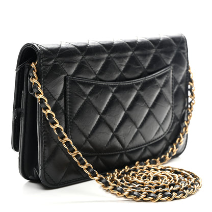 Chanel Aged Calfskin Quilted Lucky Charms 2.55 Reissue Wallet On Chain WOC Black 3 of 12