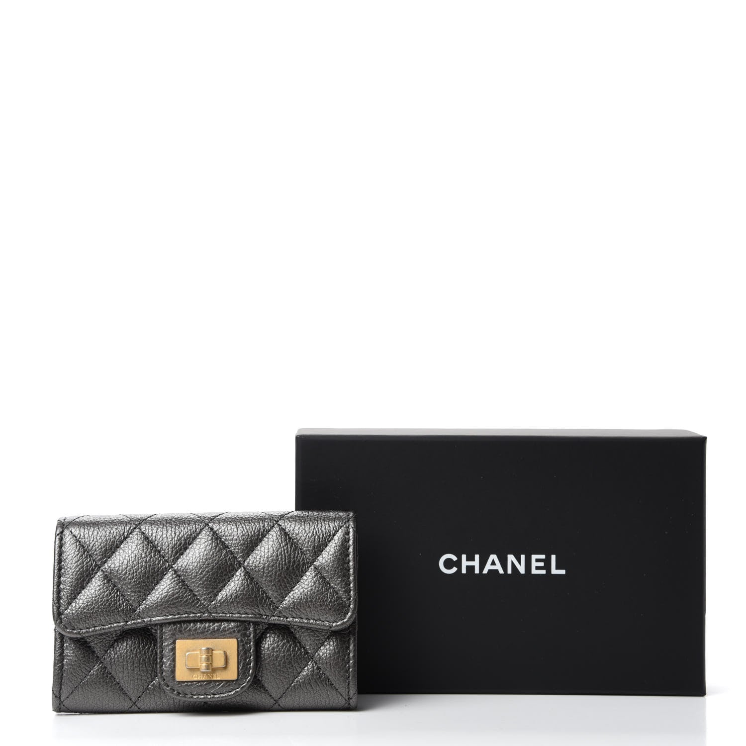 Chanel Metallic Calfskin Quilted Reissue Flap Card Holder Charcoal 9 of 9