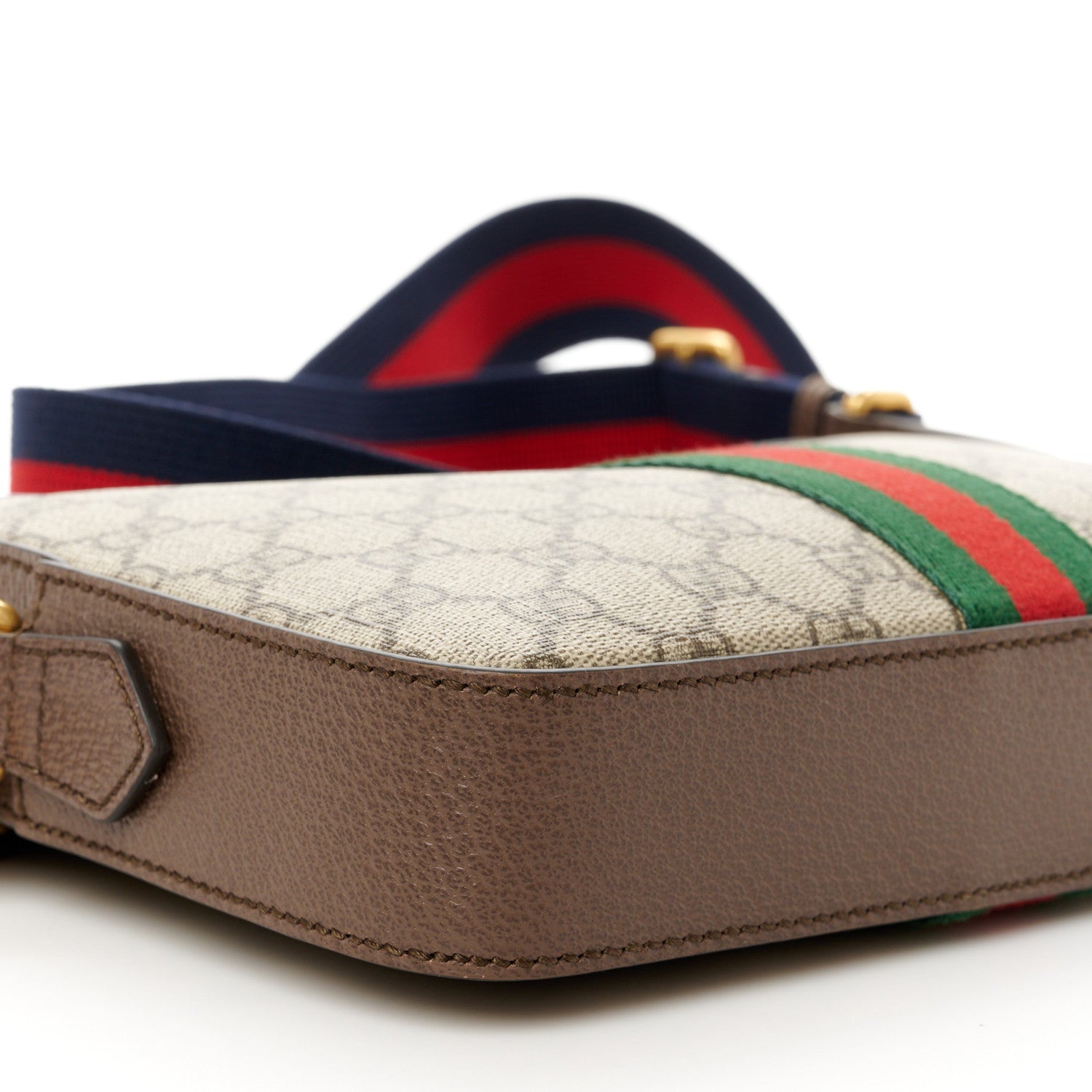 Gucci GG Supreme Monogram Textured Dollar Calfskin Web Ophidia Wristlet Shoulder Bag Beige Ebony New Acero 10 of 11