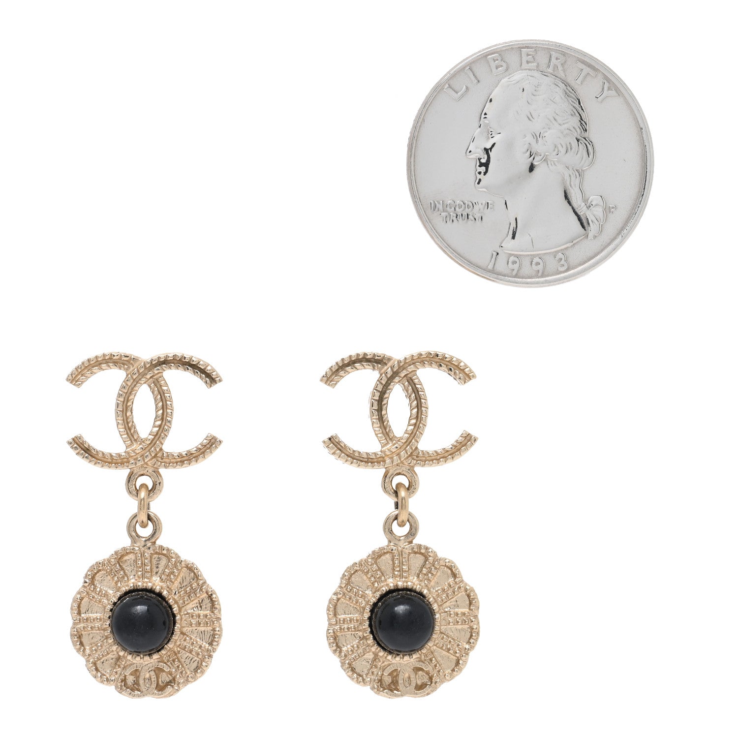 Chanel Flower CC Drop Earrings Gold Black 2 of 4