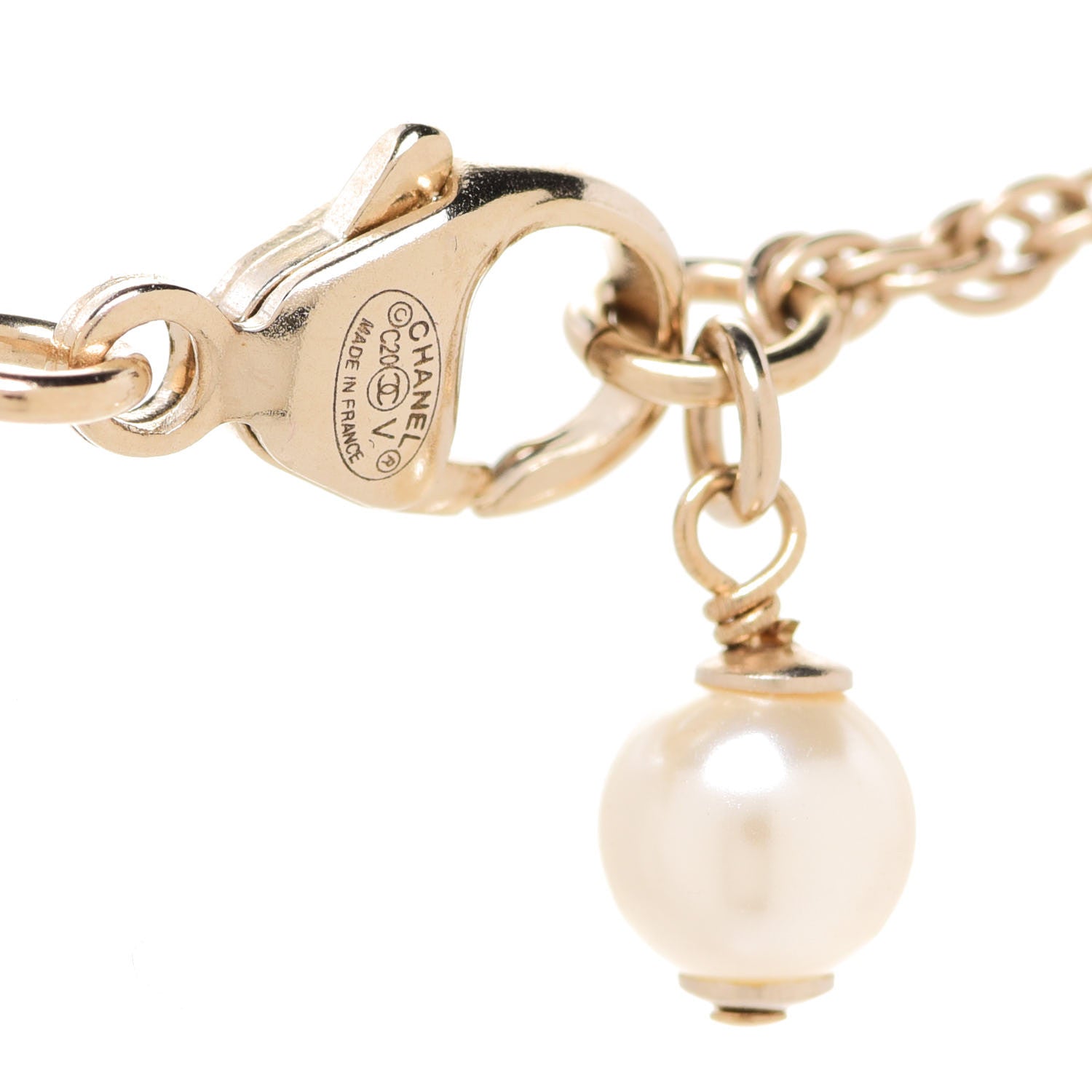Chanel Crystal Pearl CC Pendant Necklace Gold 5 of 6