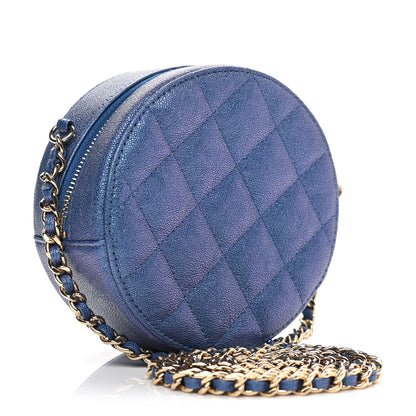 Chanel Iridescent Caviar Quilted Round Clutch With Chain Blue 3 of 11