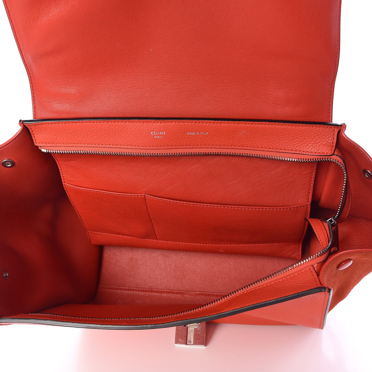 Drummed Calfskin Suede Medium Trapeze Vermillion