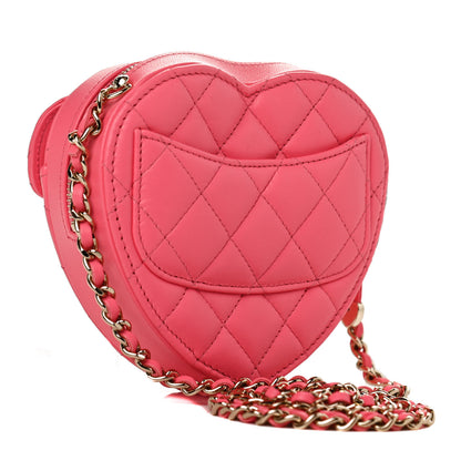Chanel Lambskin Quilted CC In Love Heart Clutch With Chain Pink 3 of 11