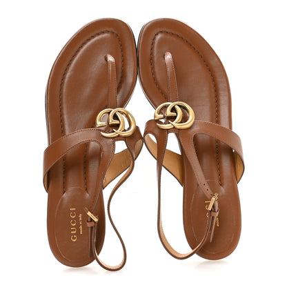 Gucci Calfskin GG Marmont Thong Sandals 38 Brown 2 of 8