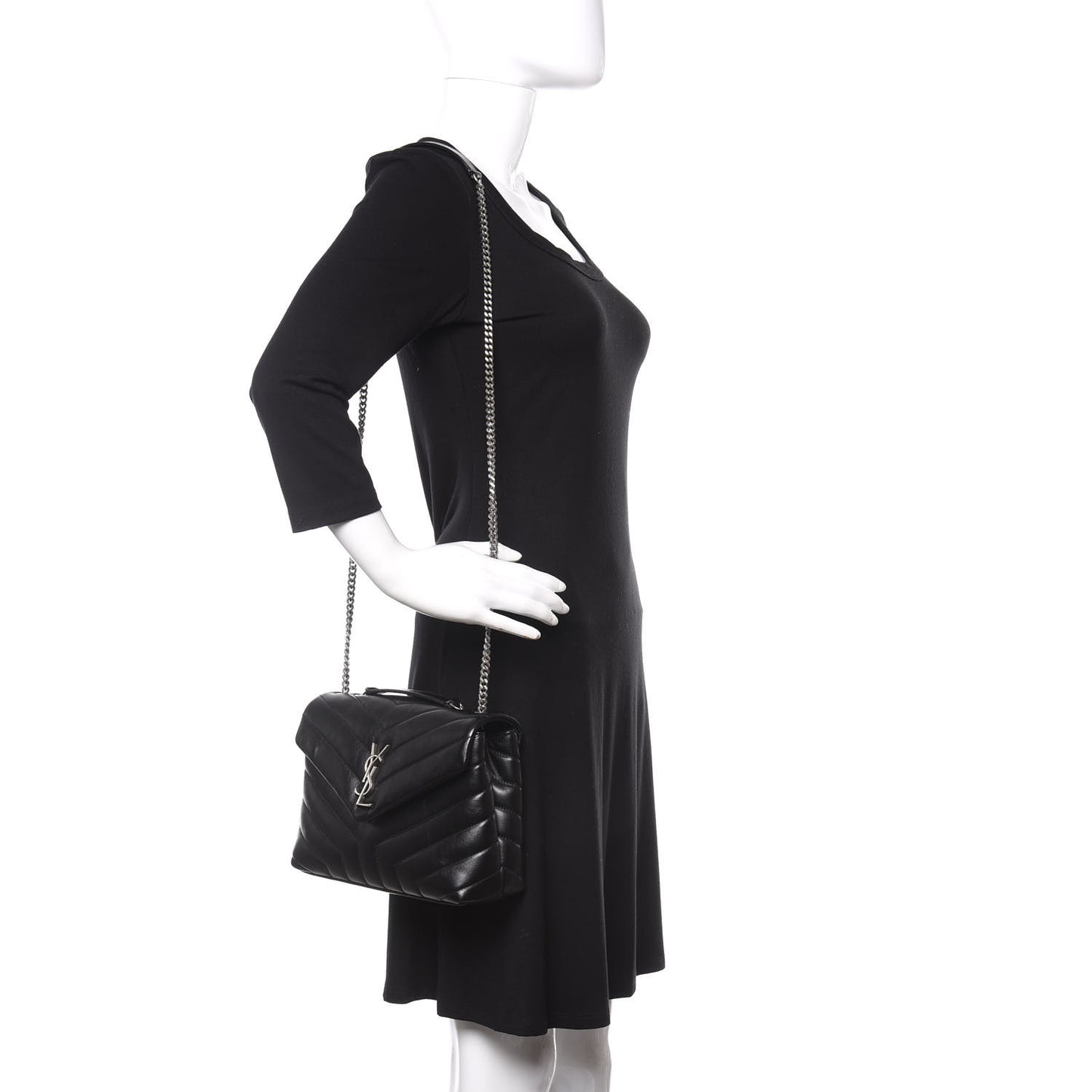 Calfskin Y Quilted Monogram Small Loulou Chain Satchel Black