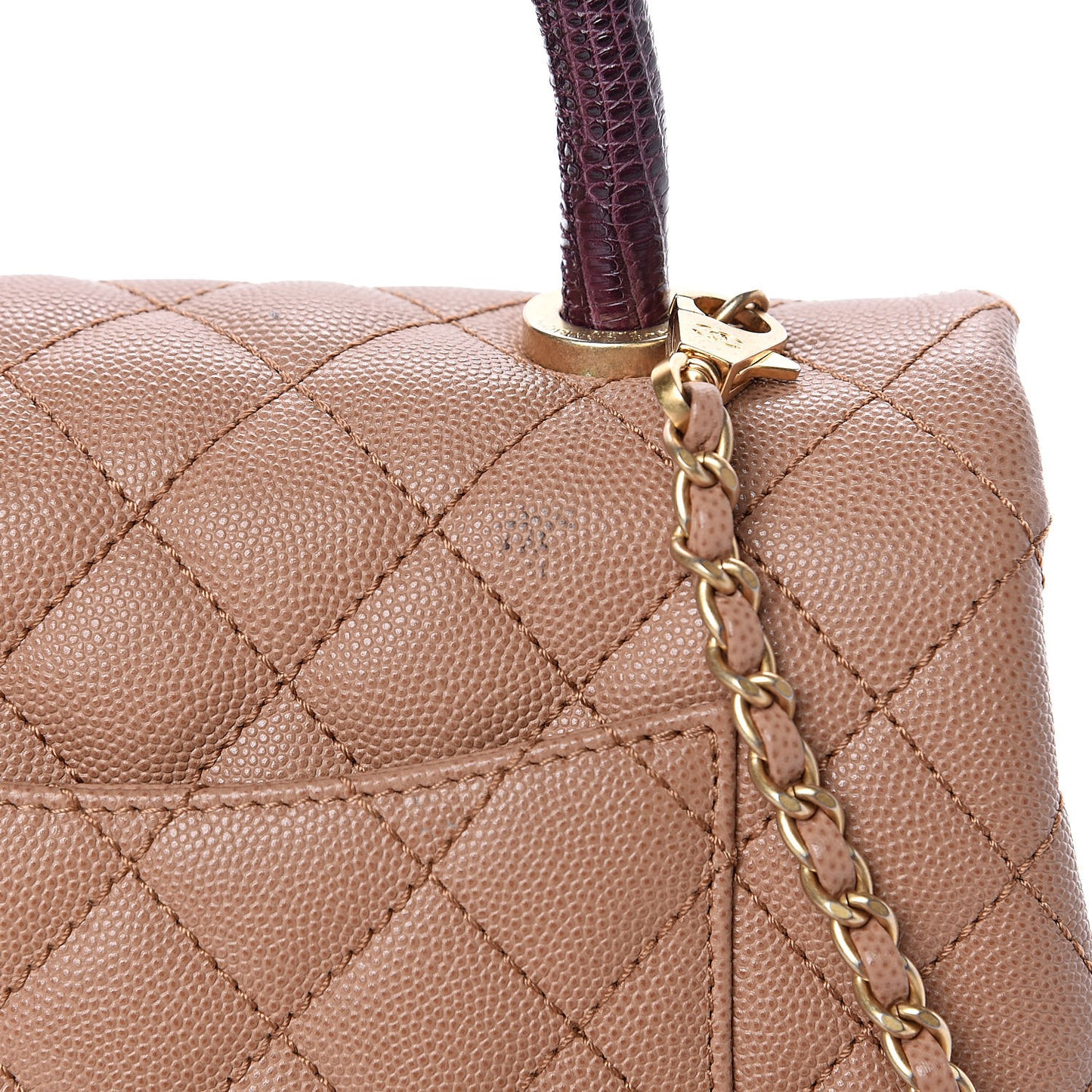 Caviar Lizard Quilted Mini Coco Handle Flap Beige