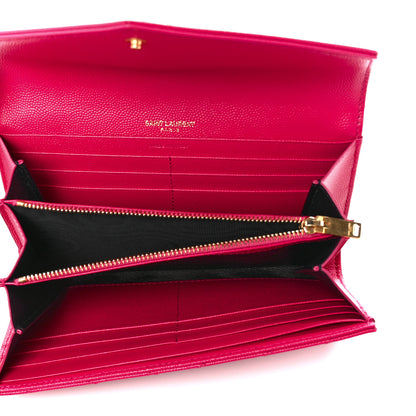 Saint Laurent Grain De Poudre Matelasse Chevron Monogram Flap Wallet Fuxia 5 of 9