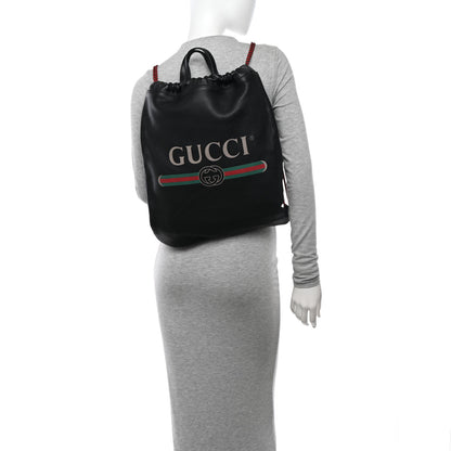 Gucci Calfskin Logo Drawstring Backpack Black 2 of 10