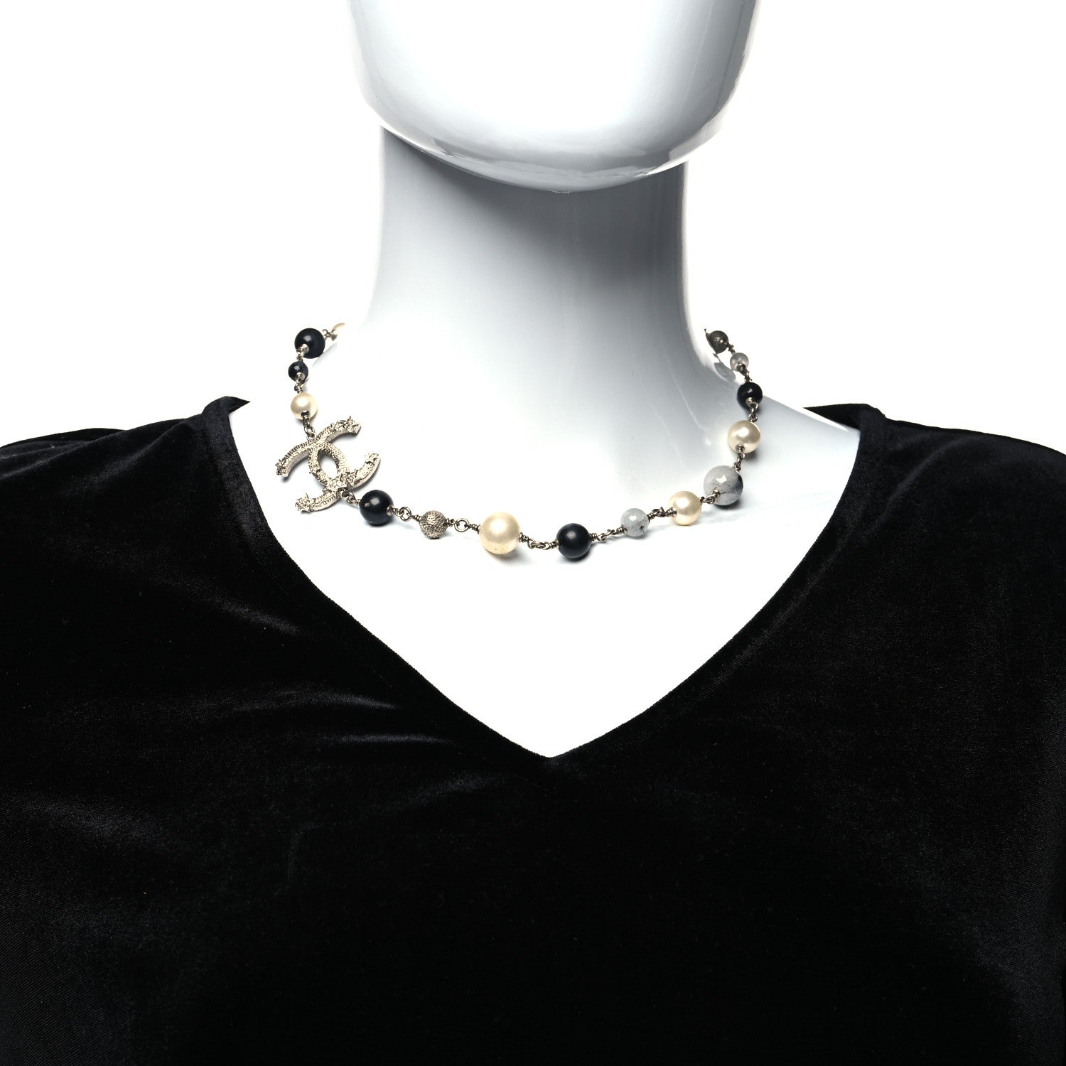 Chanel Beaded CC Short Necklace Ruthenium Black 2 of 5