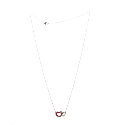 David Yurman 18K Yellow Gold Diamond Enamel Cable Double Heart Pendant Necklace Red 3 of 7