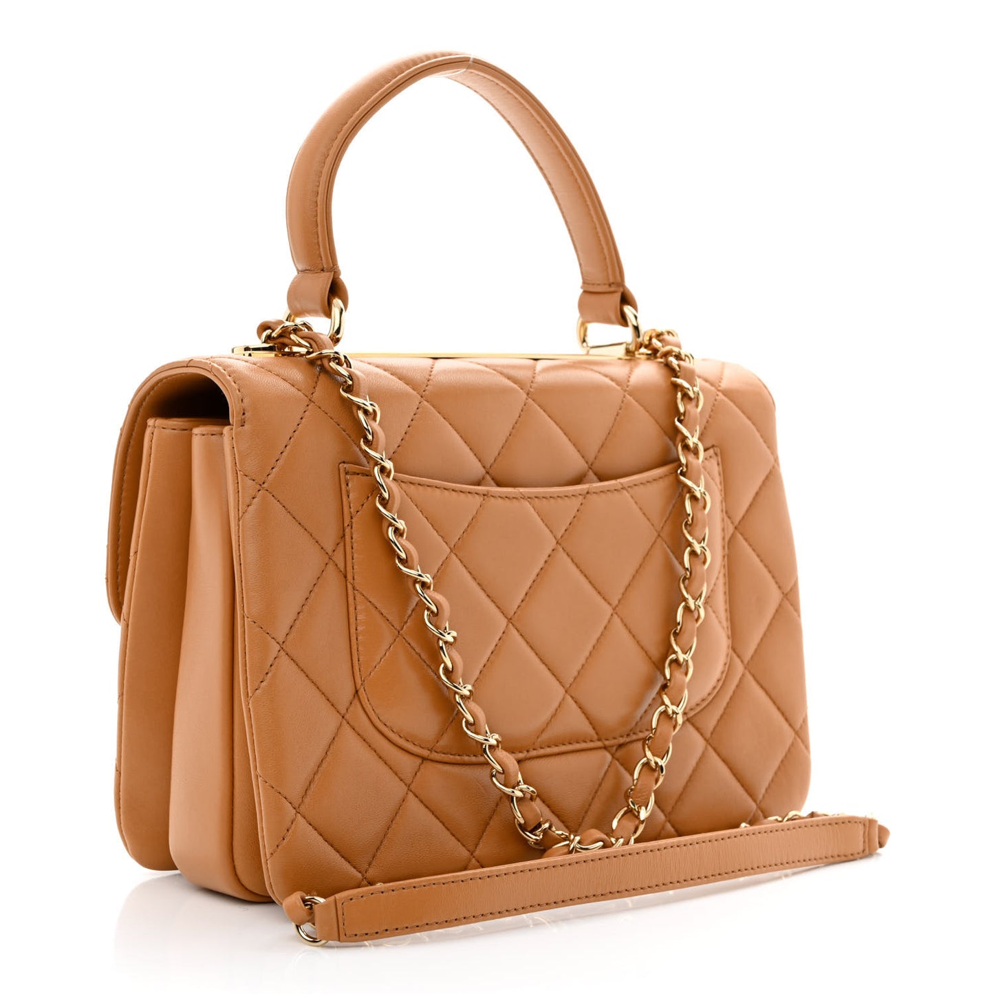 Lambskin Quilted Small Trendy CC Flap Dual Handle Bag Camel
