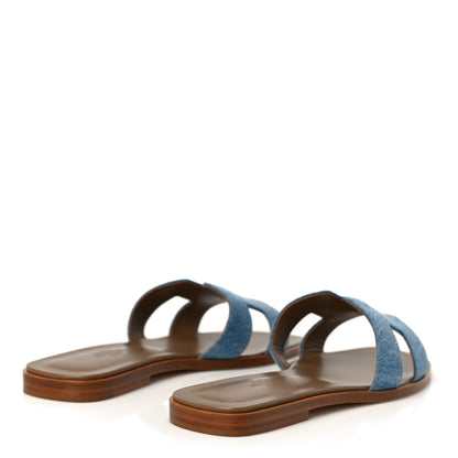 Hermes Denim Canvas Oran Sandals 37.5 Bleu Clair 3 of 10