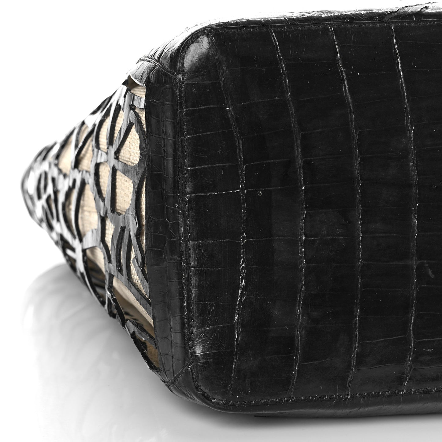 Canvas Crocodile Floral Laser Cut Tote Black