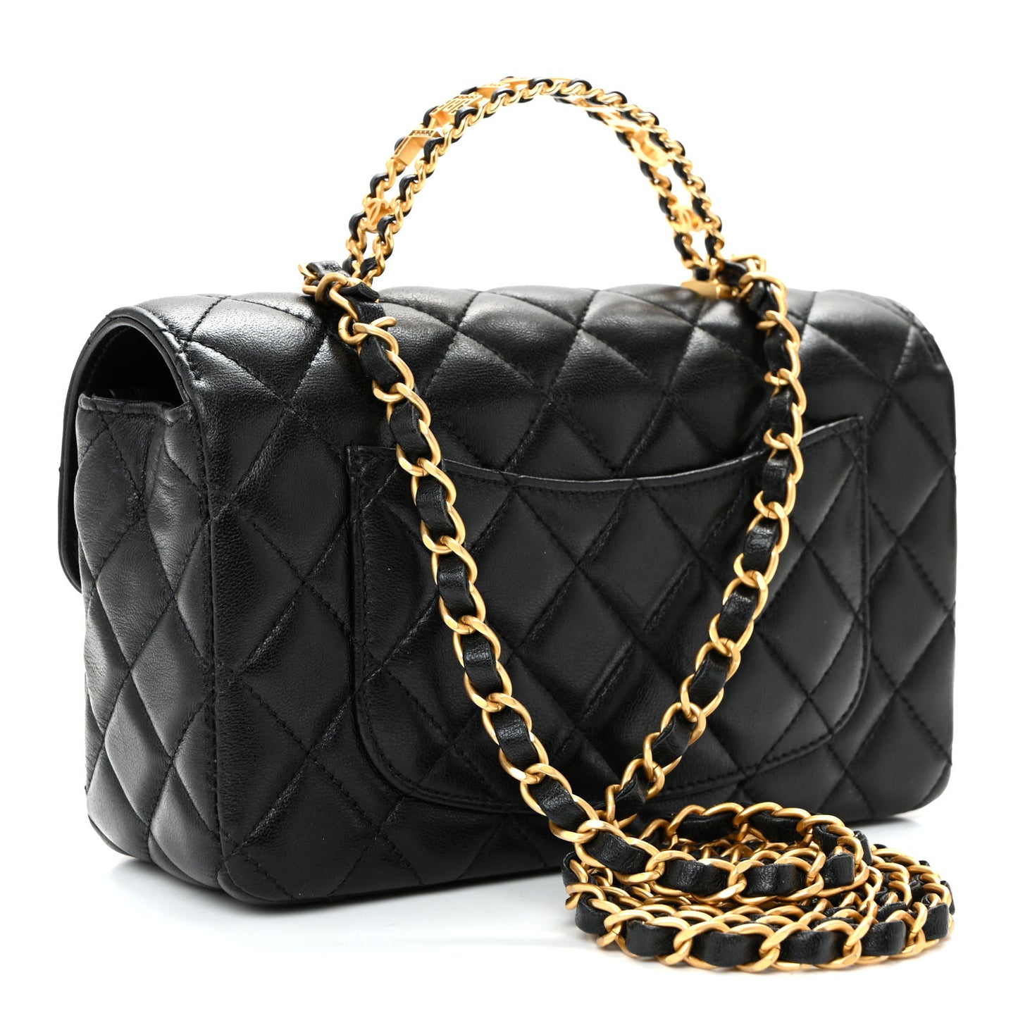 Lambskin Quilted Mini Strass On Top Flap Black