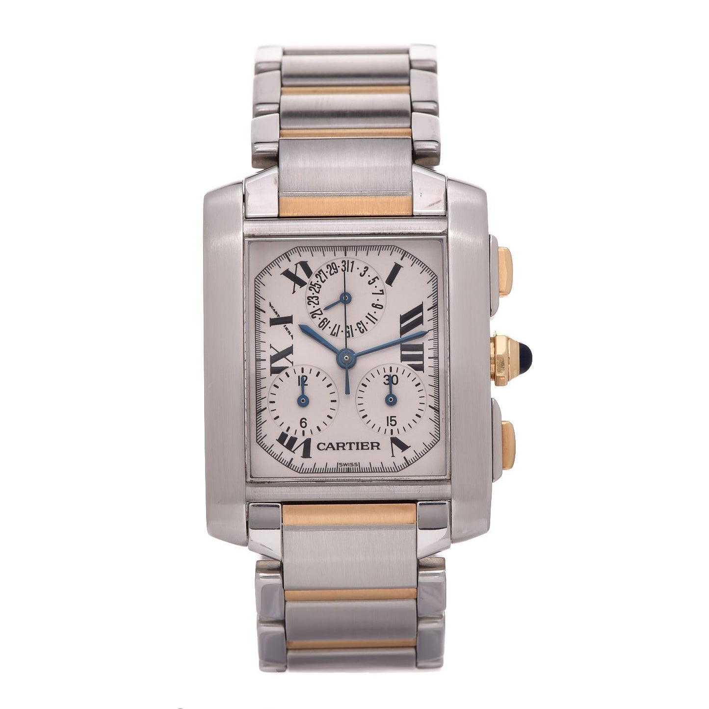 Stainless Steel 18K Yellow Gold 28mm Tank Francaise Chrono Reflex Quartz Watch