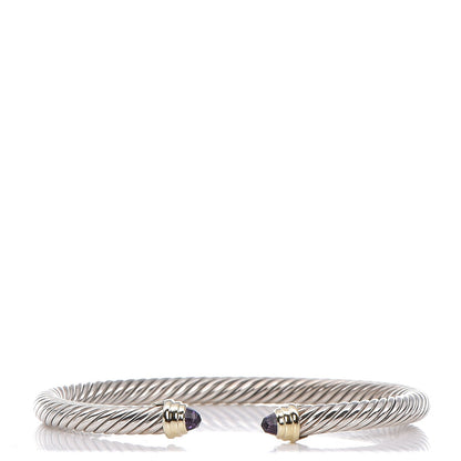 David Yurman Sterling Silver 14K Yellow Gold Amethyst 5mm Cable Classics Petite Color Bracelet 1 of 4