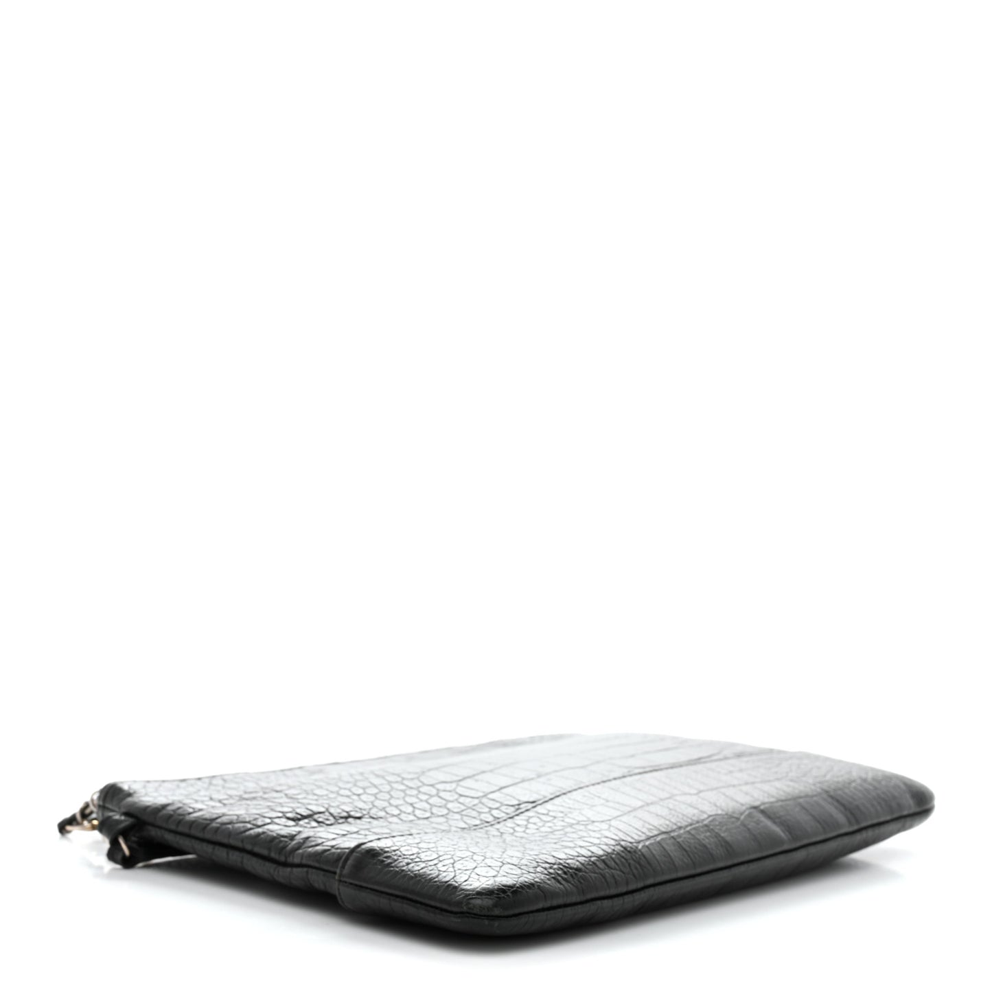 Calfskin Crocodile Embossed Quilted Medium Gabrielle Cosmetic Case Black