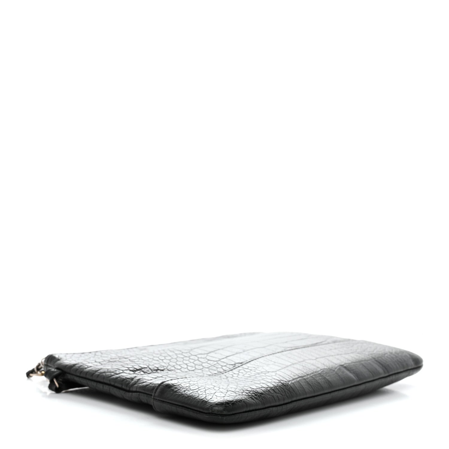 Chanel Calfskin Crocodile Embossed Quilted Medium Gabrielle Cosmetic Case Black 4 of 7