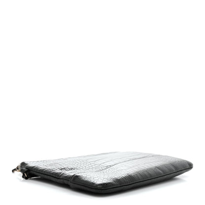 Chanel Calfskin Crocodile Embossed Quilted Medium Gabrielle Cosmetic Case Black 4 of 7