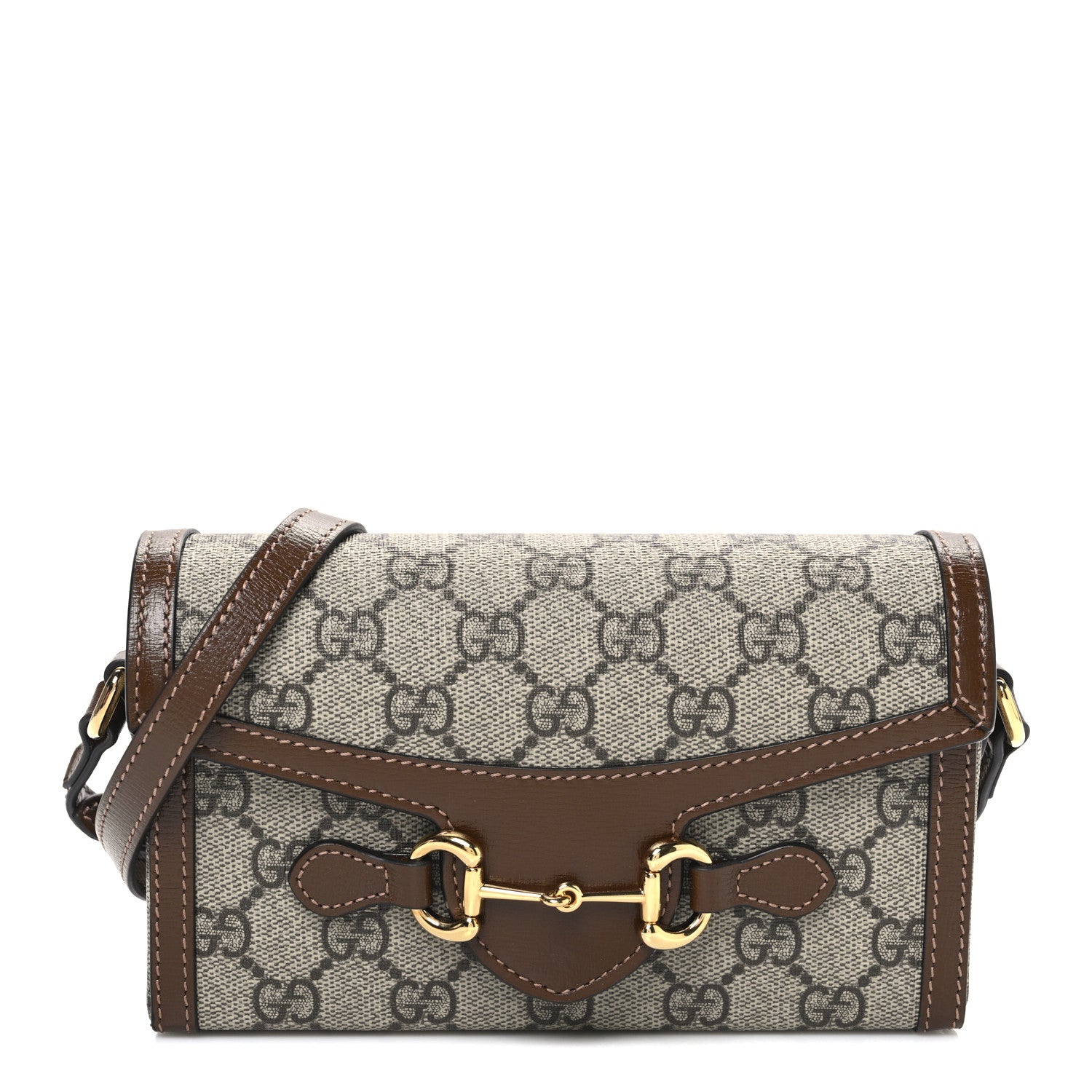 Gucci GG Supreme Monogram Mini Horsebit 1955 Shoulder Bag Beige Brown Sugar 1 of 10