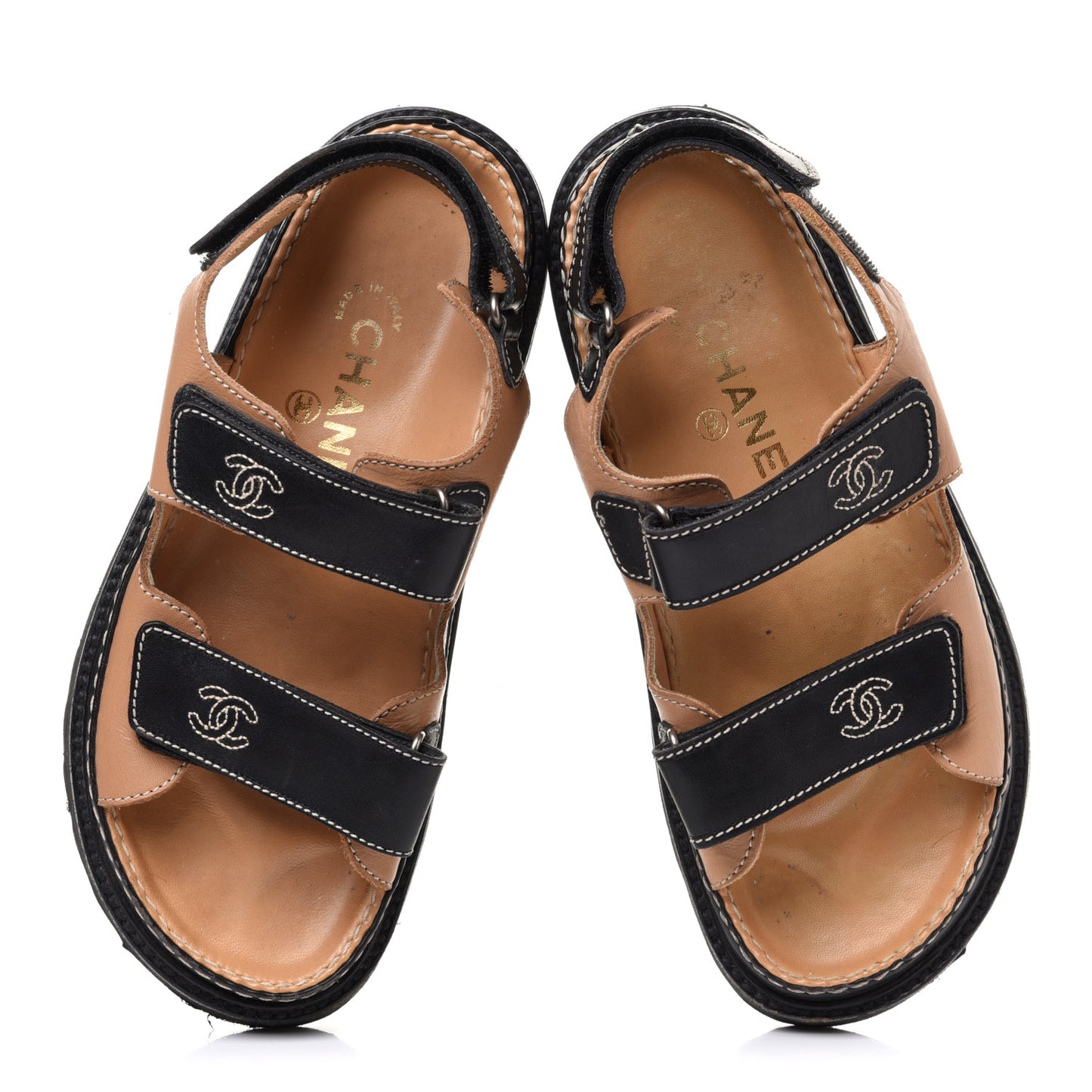 Lambskin Velcro Dad Sandals 37.5 Black Beige