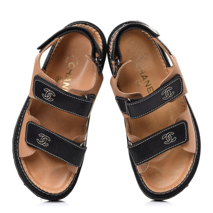 Chanel Lambskin Velcro Dad Sandals 37.5 Black Beige 5 of 12