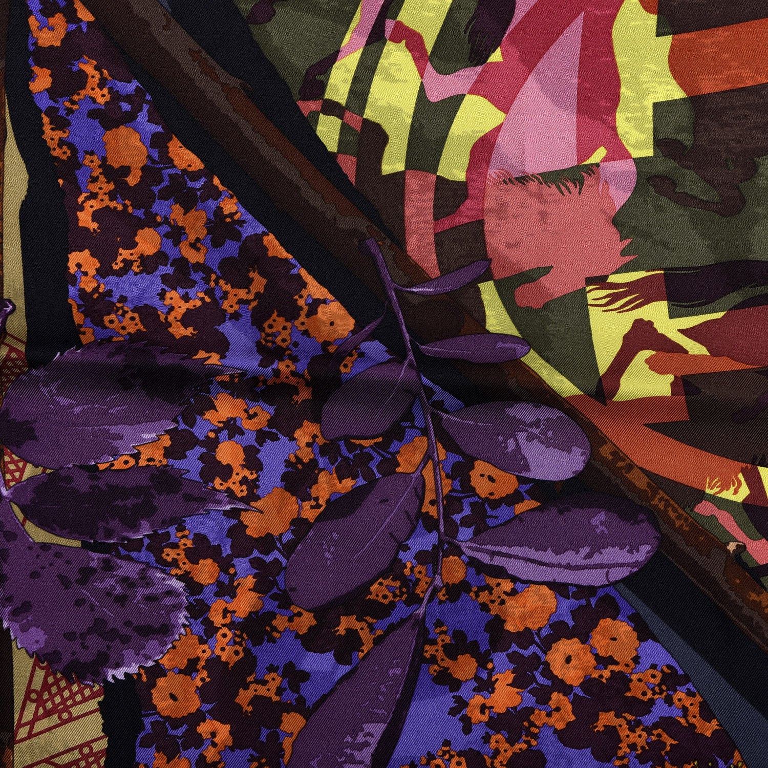 Hermes Silk Le Robinson Chic Scarf 90 Anthracite Prune Vert 5 of 5